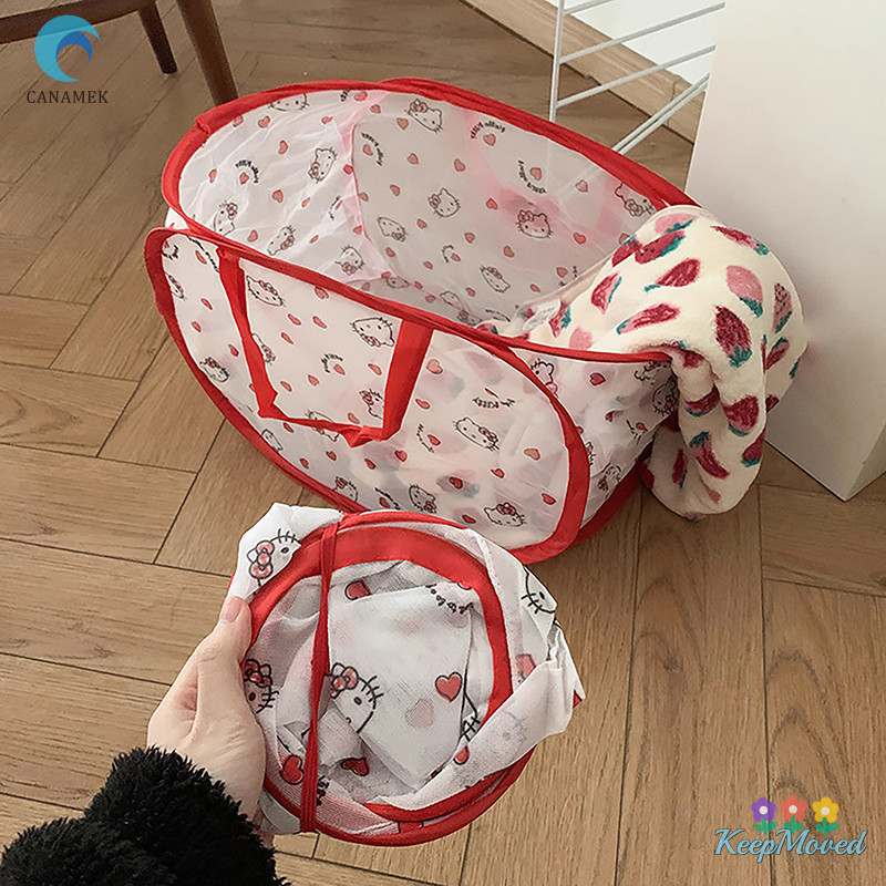 Keepmoved Sanrio Hello Kitty ตะกร้าซักผ้าพับได้กระเป๋าเก็บของเสื้อผ้าสกปรกซักรีด Hamper การ์ตูน Kt ของเล่นแมวกระเป๋าพับใหม่