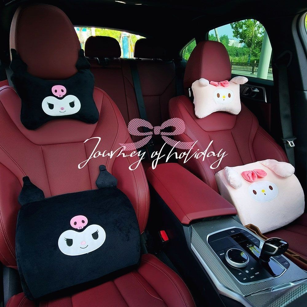 Kuromi My Melody Car Seat Neckrest (32*28 ซม.) เบาะรองหลัง (40*30 ซม.) อุปกรณ์ตกแต่งภายในรถยนต์