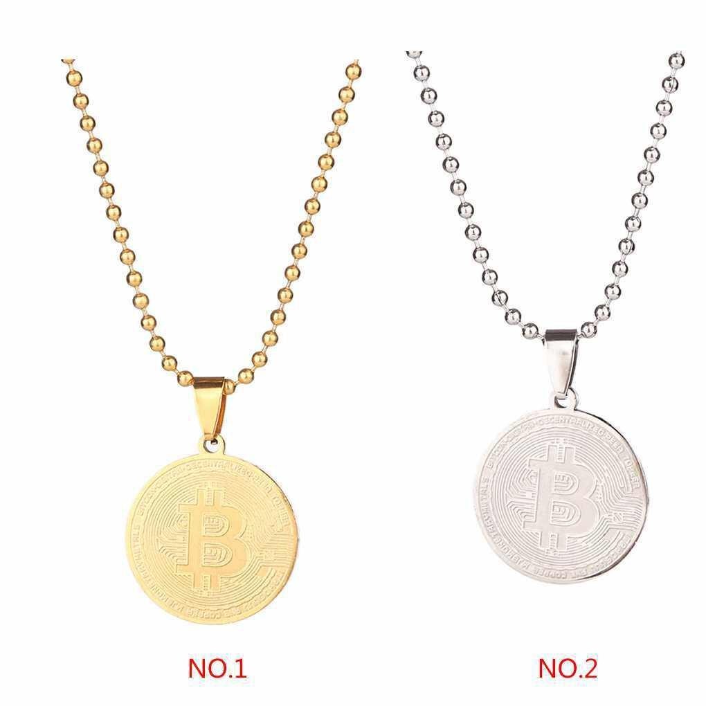 Unisex สแตนเลส Bitcoin สร้อยคอที่ระลึก Bitcoin จี้เครื่องประดับรอบ Link Chain เหรียญผู้หญิงผู้ชาย