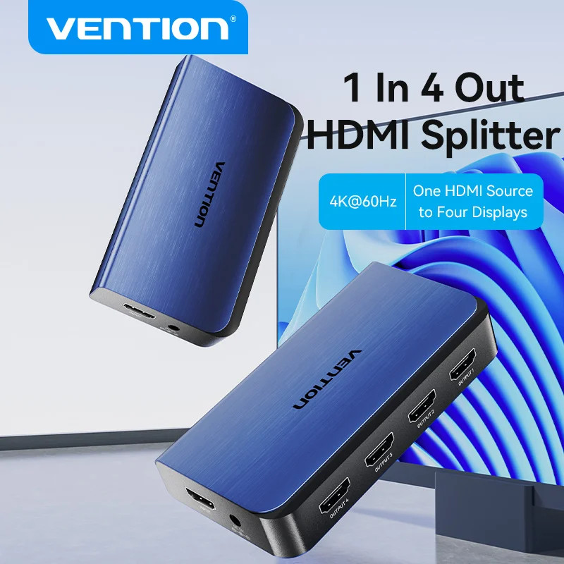 Vention HDMI Splitter 1 In 4 Out Adapter 4K 60Hz HDMI 2.0 1x4 Switcher พร้อมแหล่งจ่ายไฟสําหรับ TV Xb