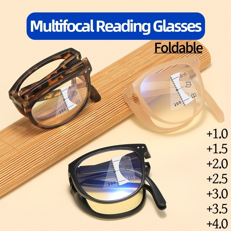 Progressive Multifocal แว่นตาอ่านหนังสือผู้หญิง Anti-blue Light สายตายาวพับ Far Sighted แว่นตา Plus Diopter +1.0