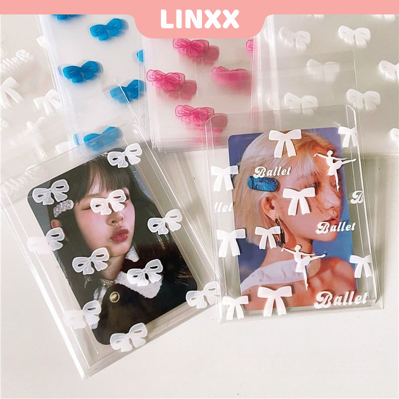 Linxx 50 ชิ้นบัลเล่ต์ Bowknot ถุงปิดผนึกโปร่งใสแขนการ์ด Photocard Lomo Card บรรจุกระเป๋าการ์ด Protector