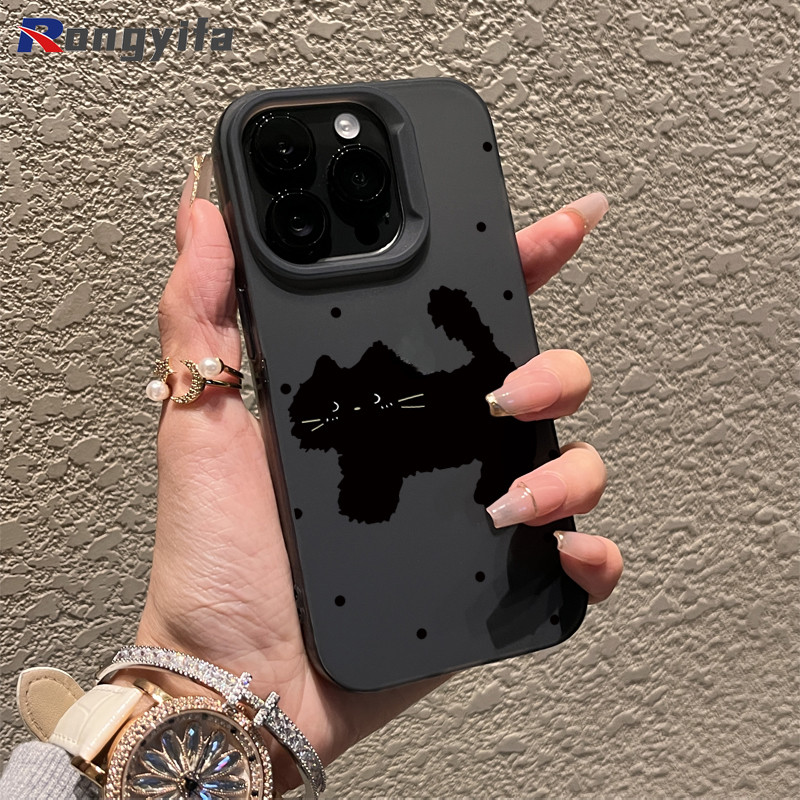 น่ารัก Polka dot Little Black Cat สําหรับ Vivo V40E V40 Pro V40 Lite X200 Pro Mini Y200 V30E Y300 Pro Y28 4G X100S X100 Ultra IQOO Z9S ง่ายกันกระแทกเคสโทรศัพท์ฝาครอบด้าน