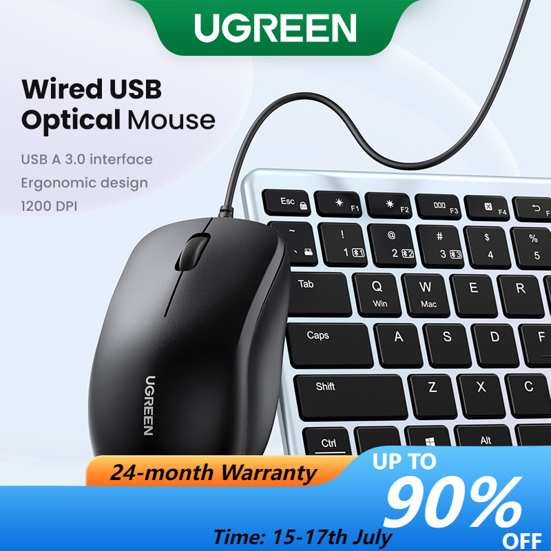 Ugreen เมาส์ออปติคอล แบบใช้สาย USB 3.0 1200 DPI ออกแบบตามสรีรศาสตร์ พร้อมสายเมาส์ 1.5 เมตร สําหรับ P