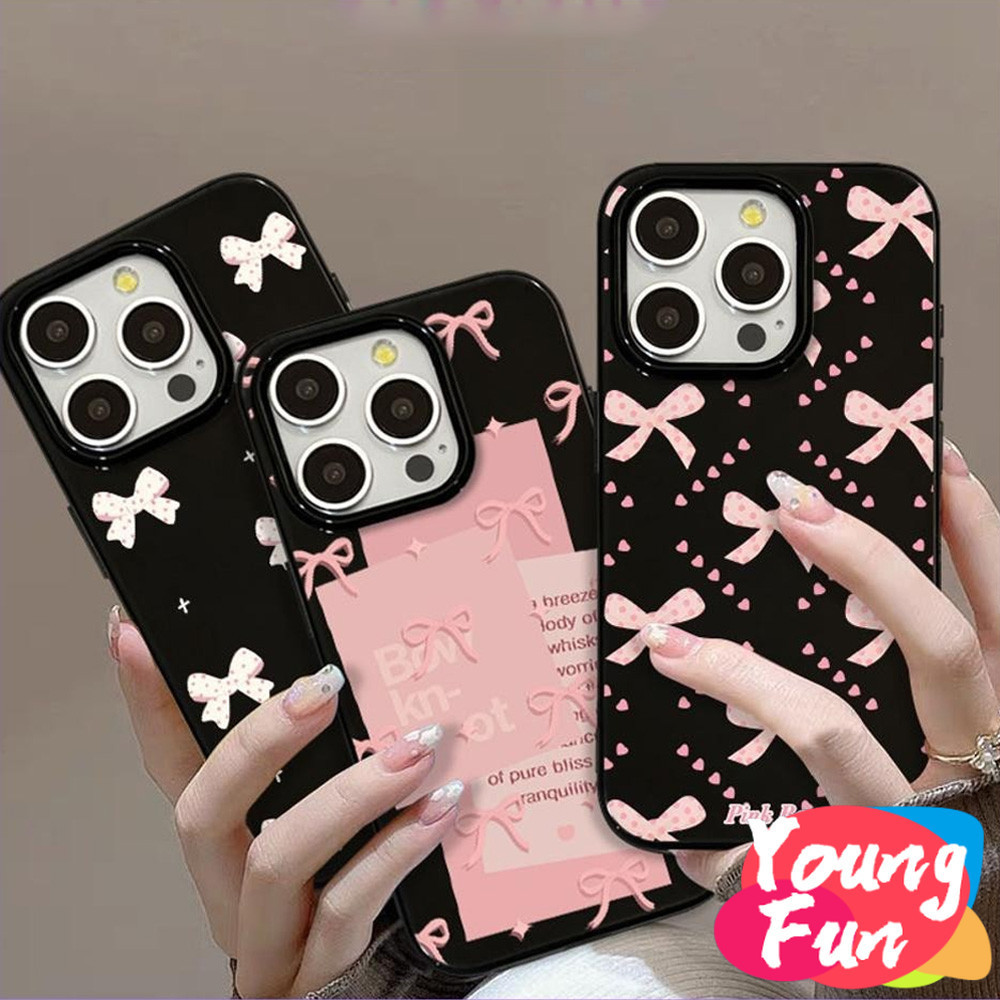 เคส Samsung ธนู ดำ สีชมพู เงา Samsung A14 A13 A04E A11 A04S A03S A03 A53 A33 A23 A52 A51 A71 A72 A22 A32 A02 Glossy TPU Softกรณีกันกระแทกป้องกันกล้อง