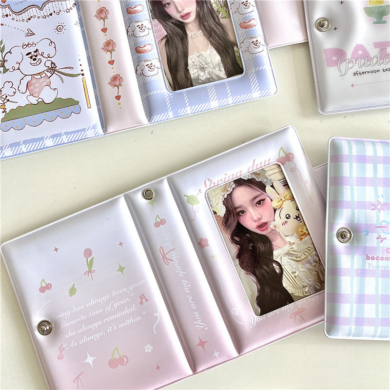 อัลบั้มรูปปุ่มสแน็ป 3 นิ้ว เคป๊อป ไอดอล ที่เก็บการ์ดขนาดเล็ก 32 กระเป๋าการ์ดหนังสือ โฟโต้การ์ด ป้องกันการจัดเก็บรวบรวมหน
