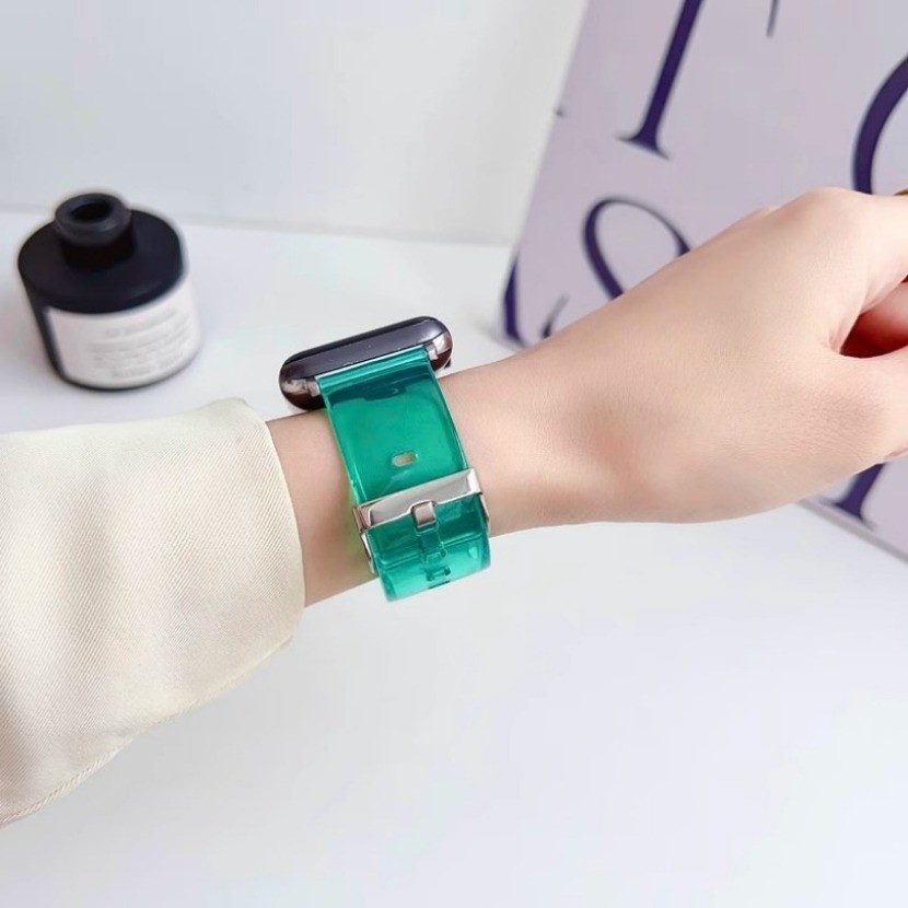 สายซิลิโคนคริสตัลใสสําหรับ Apple Watch 49 มม.Ultra2 44 มม.45 มม.42 มม.สร้อยข้อมือกีฬาสําหรับ IWatch Series 9 8 7 6 SE 40 มม.41 มม.38 มม.สายนาฬิกา