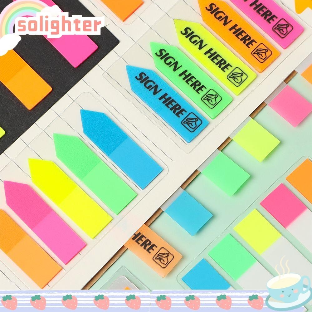 Solighter 100 แผ่น Sticky Notes Vintage บุ๊คมาร์คสีอุปกรณ์สํานักงานป้าย Key Points Paster สติกเกอร์