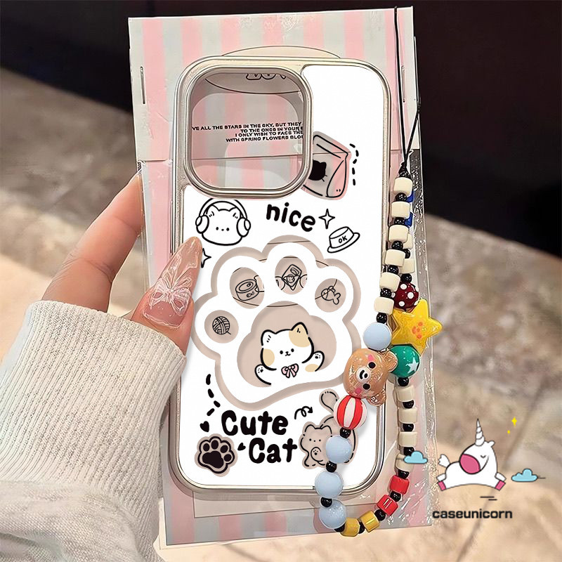 แมวน่ารักคว้าการ์ตูนหมี Doodle ขนาดเล็ก Briquettes สําหรับ IPhone 11 12 14 15 13 Pro Max 7Plus XR Xs Max X 8 7 15 Plus SE 2020 หรูหราชุบเลนส์กรอบฝาครอบ