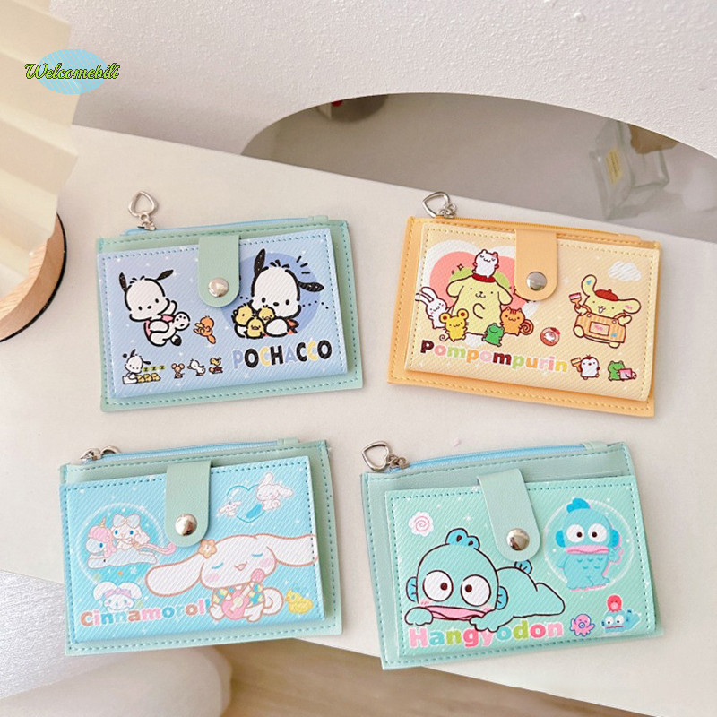 [ยินดีต้อนรับ] การ์ตูนน่ารัก Sanrio Hello Kitty Kuromi al ผู้ถือบัตรกระเป๋าเหรียญ Kawaii Cinnamoroll กระเป๋าสตางค์นักเรียนของขวัญใหม่