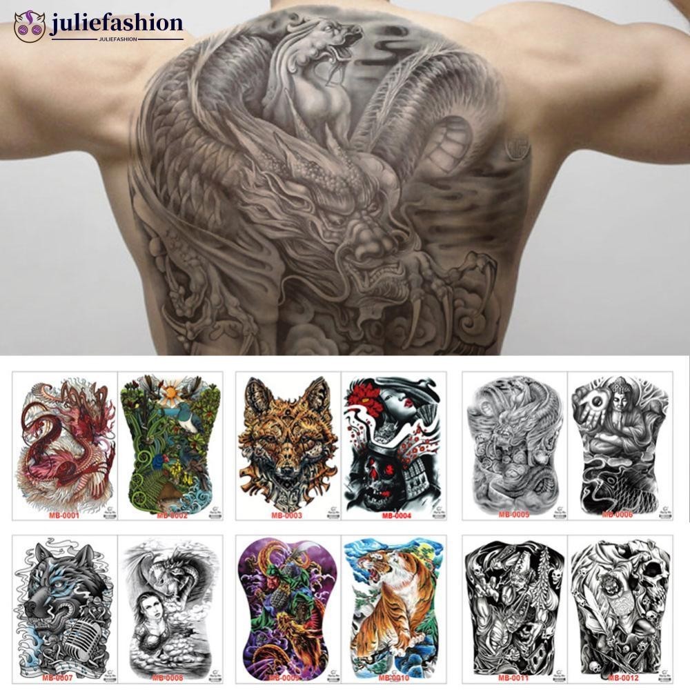 JULIEFASHION จูเลียแฟชั่น 1แผ่นใหญ่ขนาดใหญ่เต็มหลังหน้าอกสักขนาดใหญ่สติกเกอร์รอยสักปลาหมาป่าเสือมังกรกันน้ําชั่วคราวแฟลชสัก เมกะไบต์001-40 ฉัน9ที2[NVEP]