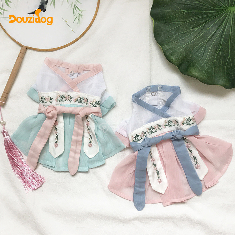 สุนัขขนาดเล็ก Teddy Pomeranian สัตว์เลี้ยงสุนัข Cat Hanfu โบราณฤดูร้อนเสื้อผ้าบาง