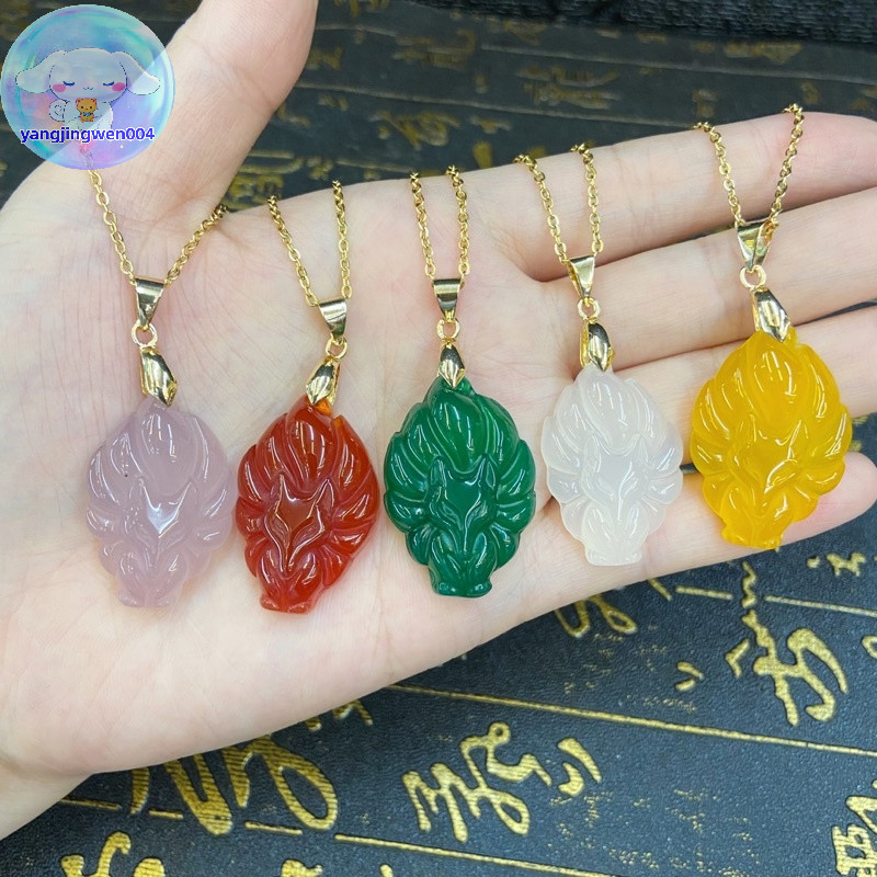 Yangwen สร้อยคอโซ่จี้จิ้งจอกเก้าหาง Unisex สัตว์จีน Hand-Carved Fox ผู้ชายผู้หญิงเครื่องประดับโชคดีของขวัญ