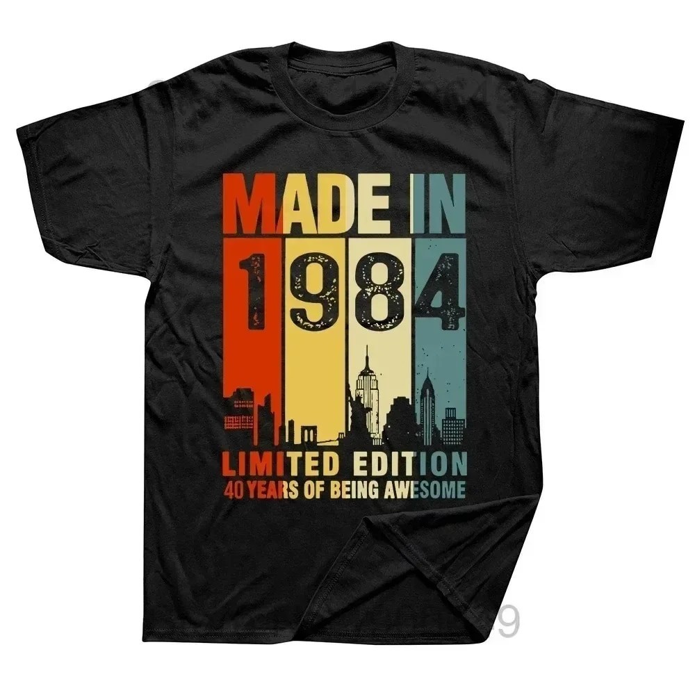 เสื้อยืดแขนสั้น1984 40th 40 Years Old Limited Edition Vintage Cotton T Shirt Men Women Birthday Anni