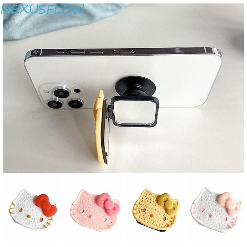 Nexusflow Kitty Phone Airbag Bracket, with Mirror Airbag KT Cat Phone Holder, Cosmetic Mirror GripTok Cartoon Portable Kitty Phone Stand รองรับโทรศัพท์