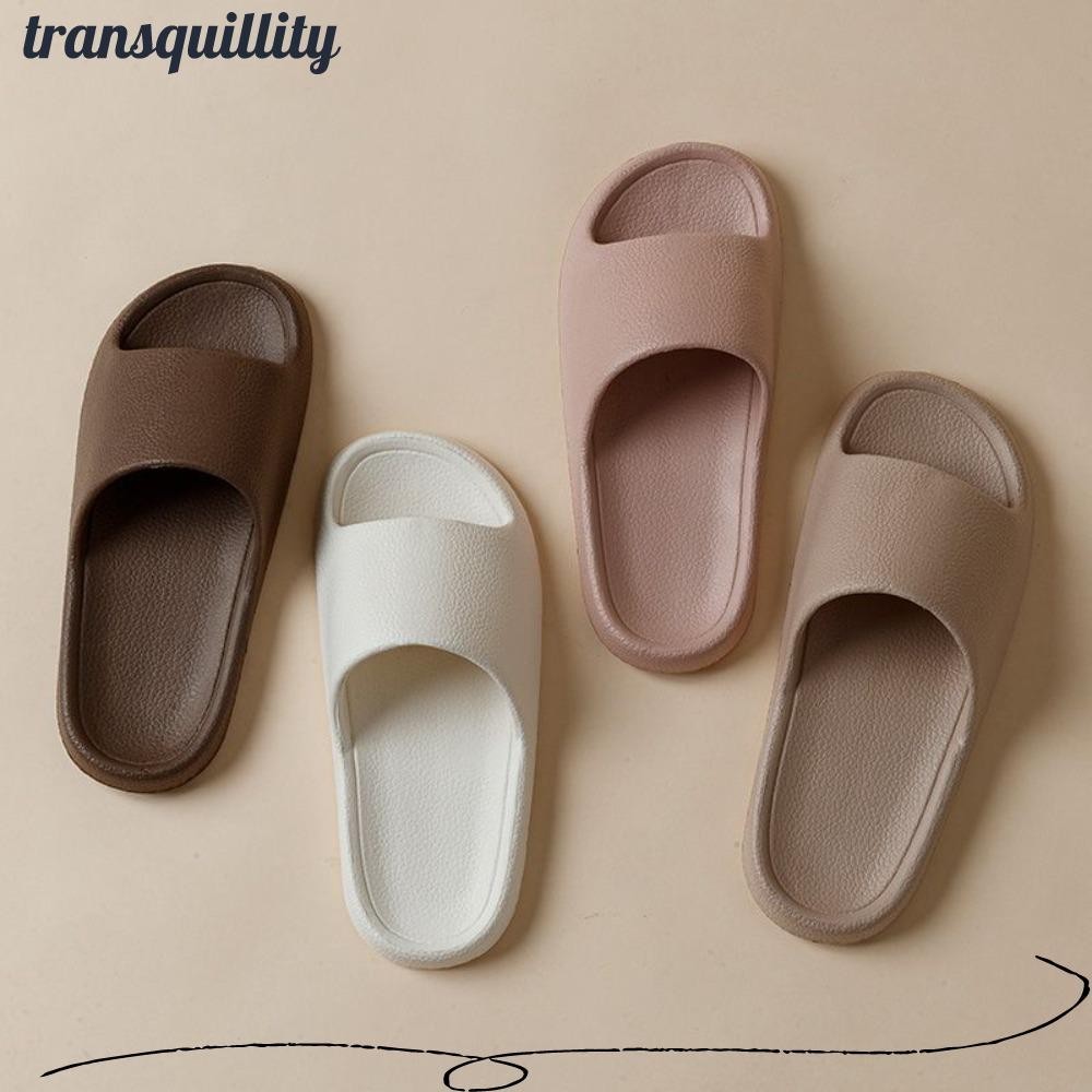 รองเท้าแตะผู้หญิง TRANSQUILLITY, รองเท้าแตะแบน PVC สบาย, แฟชั่นลื่นรองเท้าแตะห้องน้ําสีทึบนุ่มใช้ในบ้าน