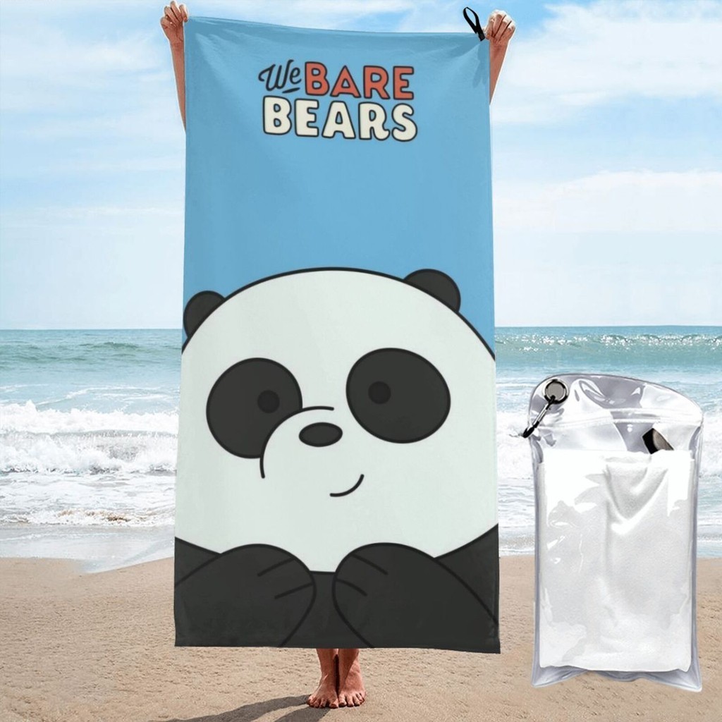 We Bare Bears ผ้าเช็ดตัวชายหาด ผ้าขนหนูอาบน้ําดูดซับ ผ้าขนหนูว่ายน้ําแห้งเร็วไมโครไฟเบอร์