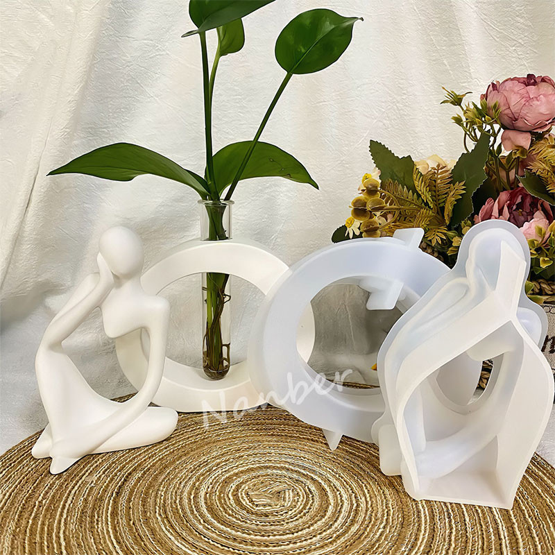 Nanber รอบแจกันดอกไม้ปูนปลาสเตอร์แม่พิมพ์ DIY Thinker รูปปั้นคอนกรีตซีเมนต์ซิลิโคนแม่พิมพ์ Handmade 3D มนุษย์บทคัดย่อ Art ตกแต่งบ้านหัตถกรรมหม้อทดสอบอ่างเรซิ่น Mould