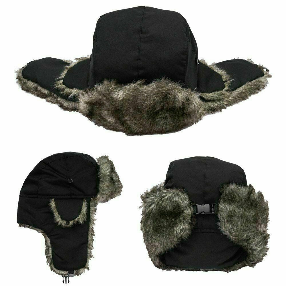 หมวกสกีกันน้ํา Aviator Trapper หมวก Trooper หู Flaps รัสเซียฤดูหนาวที่อบอุ่นเย็นหู Flap สายรัดคางสภาพอากาศเย็นกลางแจ้งล่าสัตว์หมวก