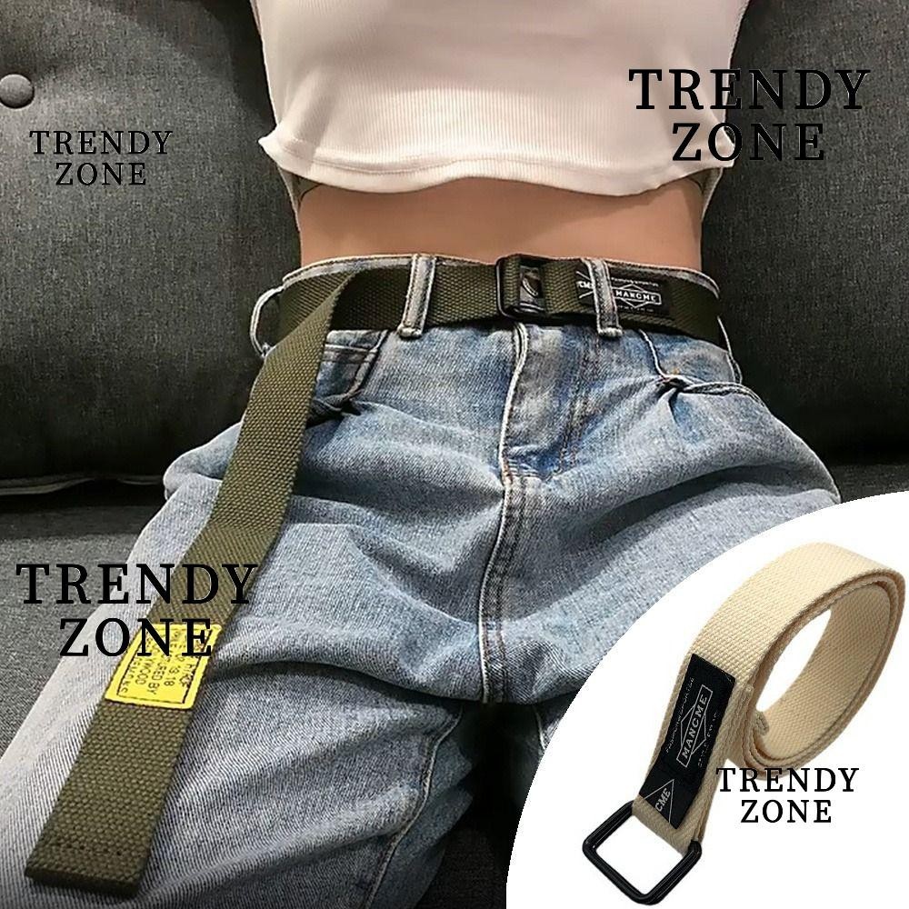 Trendyzone เข็มขัดถักไนลอน ดีไซน์หรูหรา เข็มขัดแหวนคู่เรียบง่าย ผู้หญิงผู้ชายอเนกประสงค์สานเอว Band