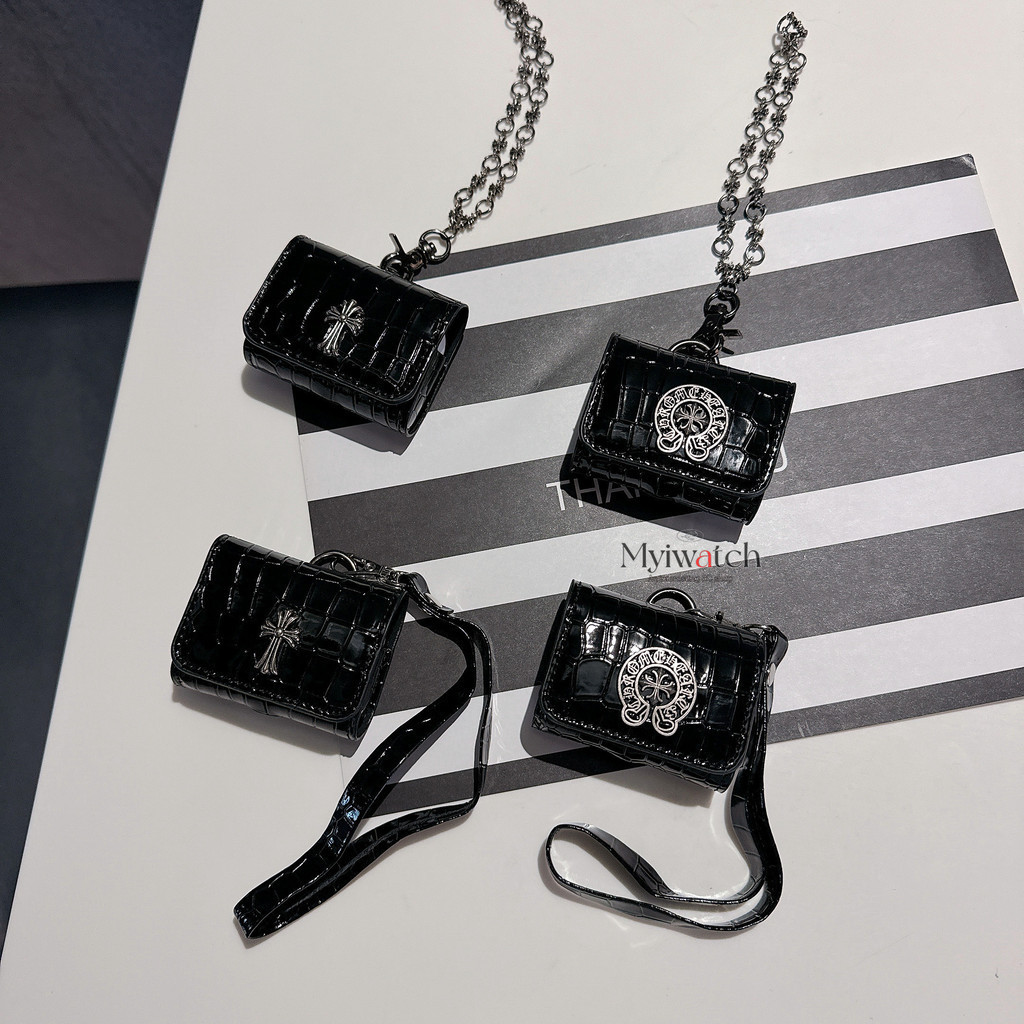 Chrome Heart ปกหนังสําหรับ Apple AirPods 1 2 3rd 4rd Pro 2 แฟชั่น Rivet Design Anti-drop กรณีบลูทูธหูฟังกล่องเก็บกรณีพร้อมเชือกเส้นเล็กโลหะ