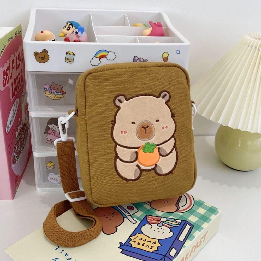 DEALSHOP กระเป๋าสะพายข้าง,กระเป๋าใส่เหรียญการ์ตูน Capybara กระเป๋าสะพาย,น่ารักน้ําหนักเบาผ้าใบซิปกระเป๋าเดินทางโทรศัพท์