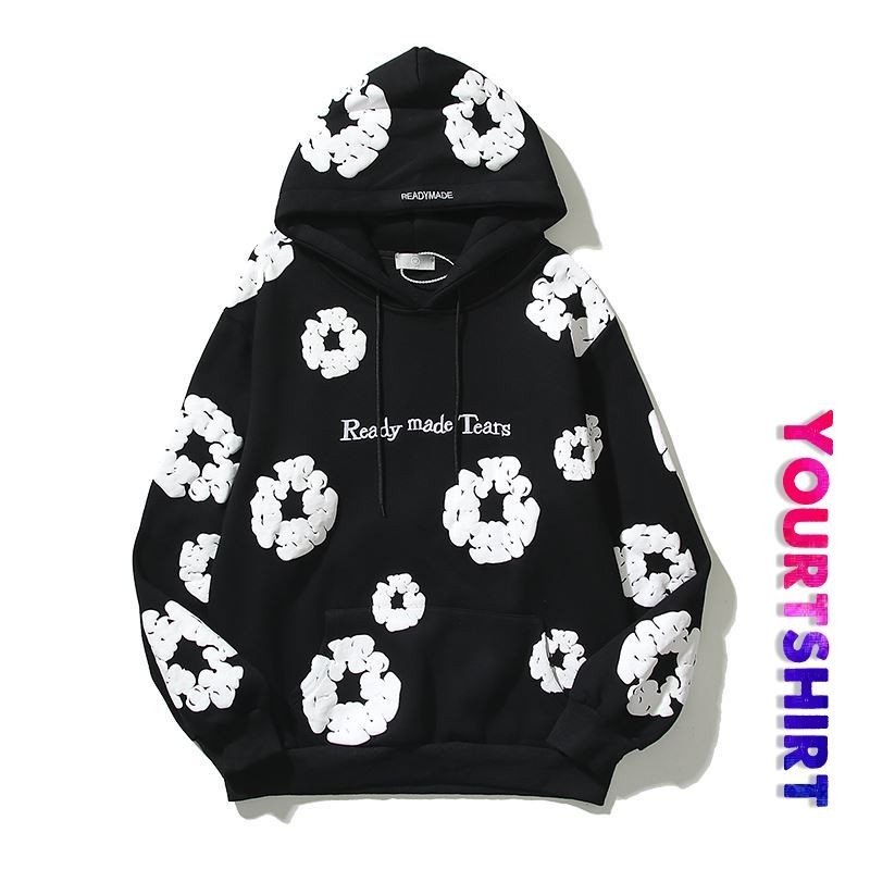 #H70 Streetwear แฟชั่น Unisex คู่ขนาดใหญ่ Vintage Pullover Monochrome สามมิติพัฟ Kapok รูปแบบพิมพ์ Hooded Plus ขนาดแขนยาว Hoodies สําหรับชาย