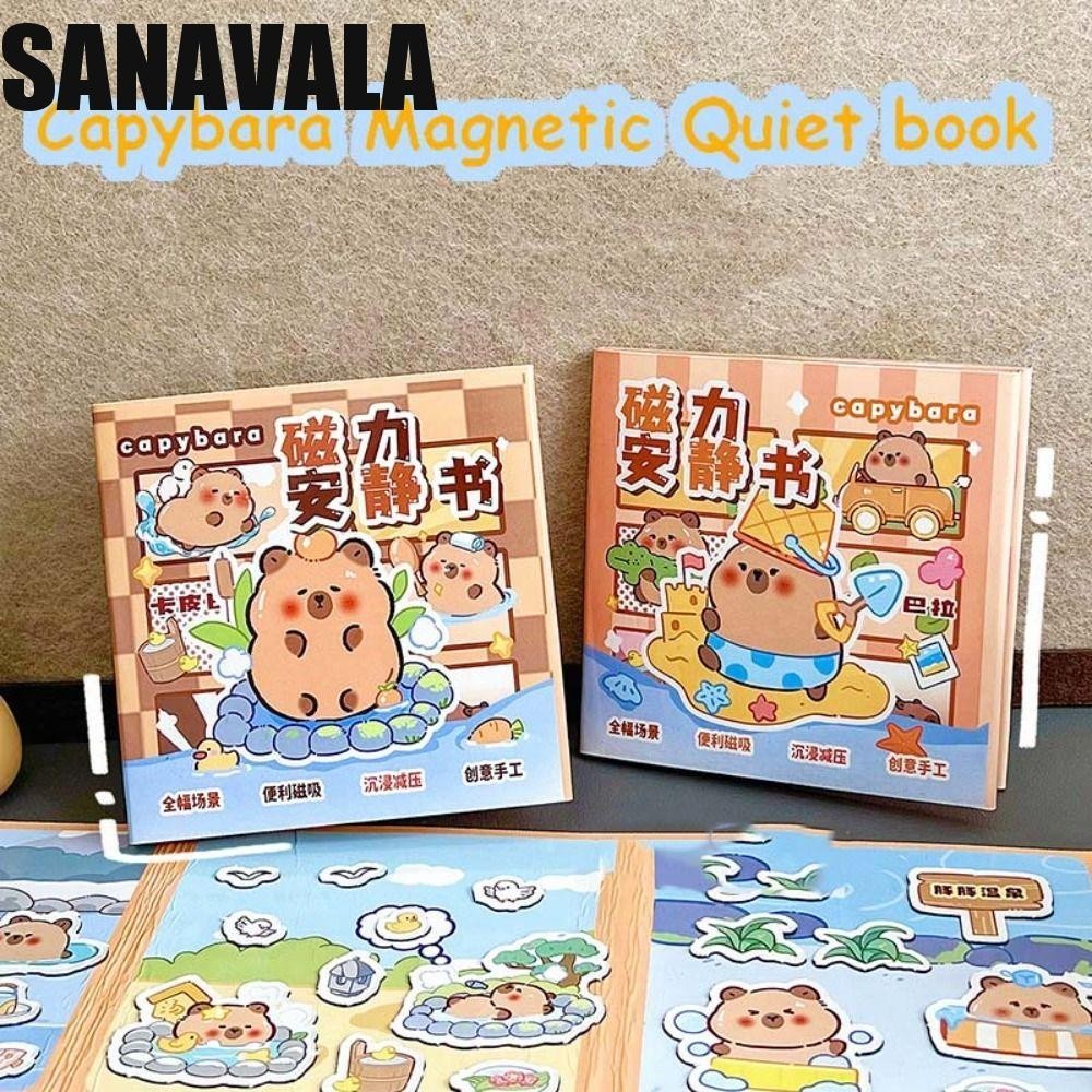 Sanavala Magnetic Quiet Book, Handmade กระดาษ Capybara สติกเกอร์หนังสือ,ของเล่นเพื่อการศึกษาการ์ตูน Hand Ledger 3D DIY เด็ก Busy Book ของเล่นเด็ก
