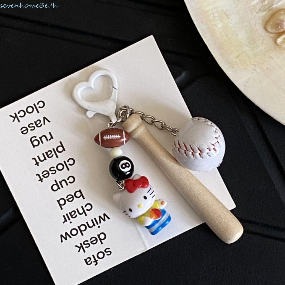 Sevenhome3e Kt พวงกุญแจแมว, โต๊ะแบดมินตันคู่กระเป๋าเป้สะพายหลังจี้, น่ารัก Creative Key Chain Charm พวงกุญแจเบสบอลกระเป๋าจี้