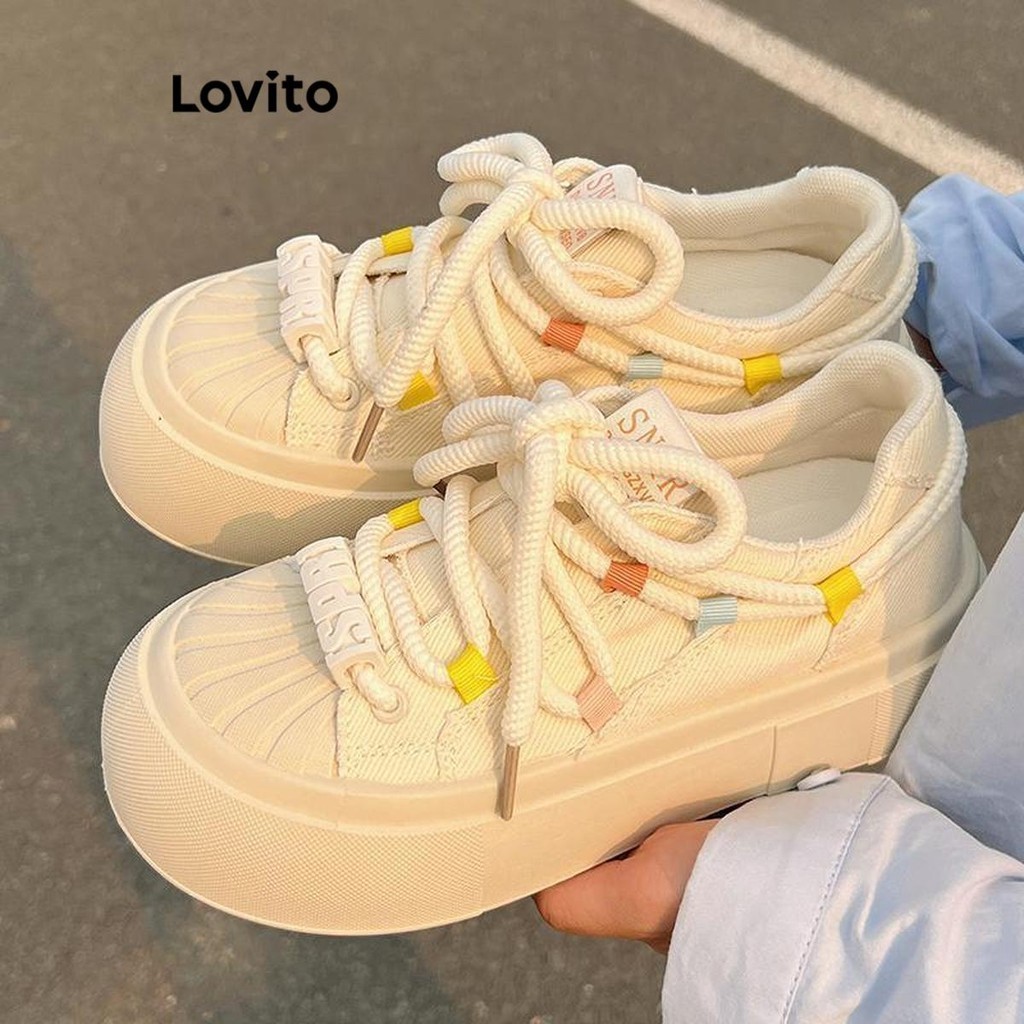 (Lovito Refine) รองเท้าผ้าใบลำลองแบบธรรมดาสำหรับผู้หญิง LFA43115