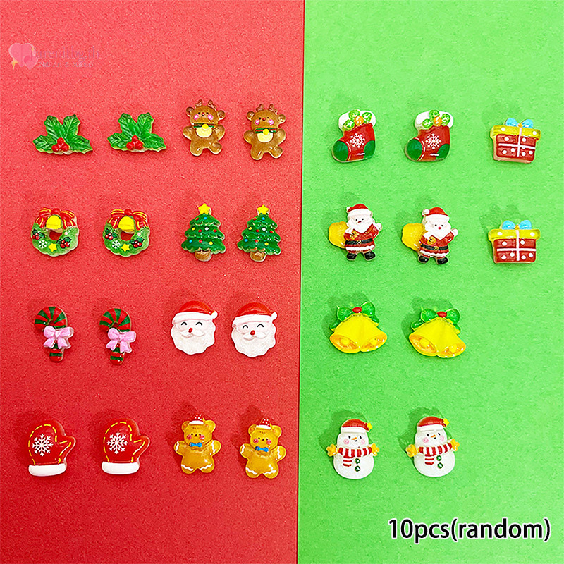 Renbg 10 PCS Kawaii การ์ตูนคริสต์มาส Series เรซิ่นคลิปหนังสือ DIY เครื่องประดับเล็บ Ch เล็บ Hairpin ตกแต่งงานฝีมือ TH