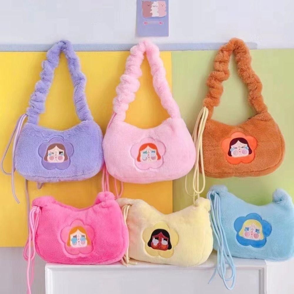 UUMIR กระเป๋าสะพาย POPMART The Powerpuff Girls Underarm Bag, Hot Sale Casual Trend Plush Handbag Lady