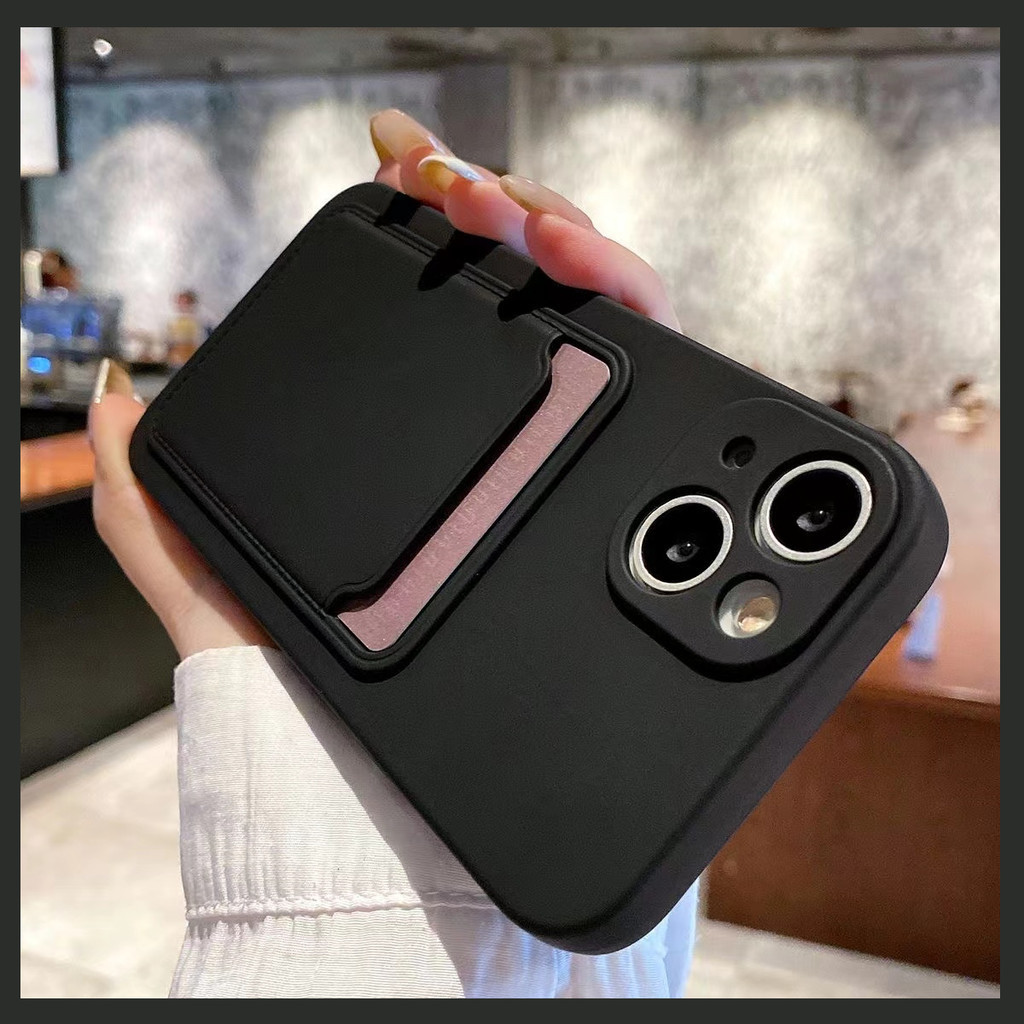 สีลูกกวาดผู้ถือบัตรเคสโทรศัพท์สําหรับiPhone 17 16 Pro Max 15 14 13 Pro Max 12 11 Pro Max 7 8 Plus XS MAX XR X 14 15 Pro Max 14Pro 17 Pro Maxซิลิโคนกันกระแทกนุ่มกลับ ฝาครอบ