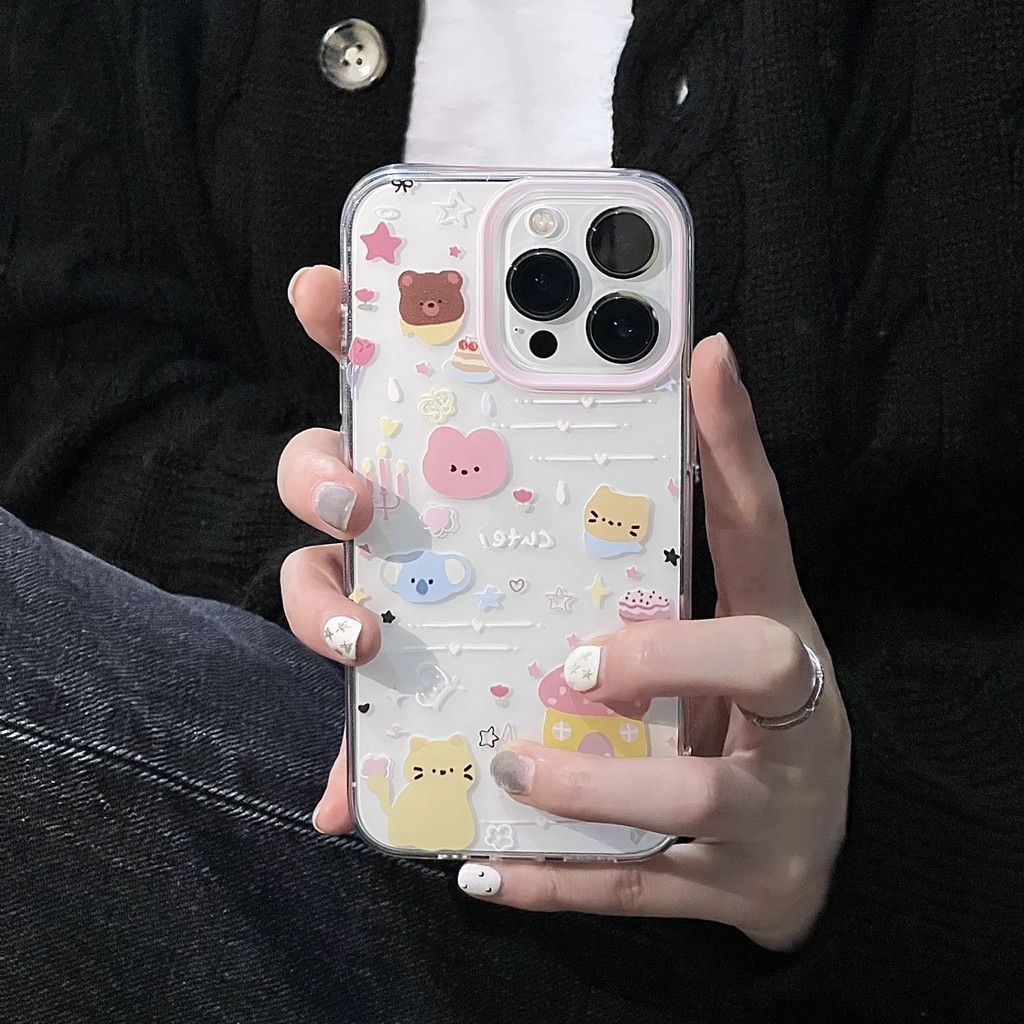 Ins น่ารักสีขาวลูกสุนัขลูกแมวสัตว์ตลกนุ่มโปร่งใส Anti-Fall เคสโทรศัพท์สําหรับ iPhone 16 Promax 15 Promax 12 13 Mini 14plus 11 Pro Max X XS XR XS Max 7 8 plus Se2020 6G 6Plus