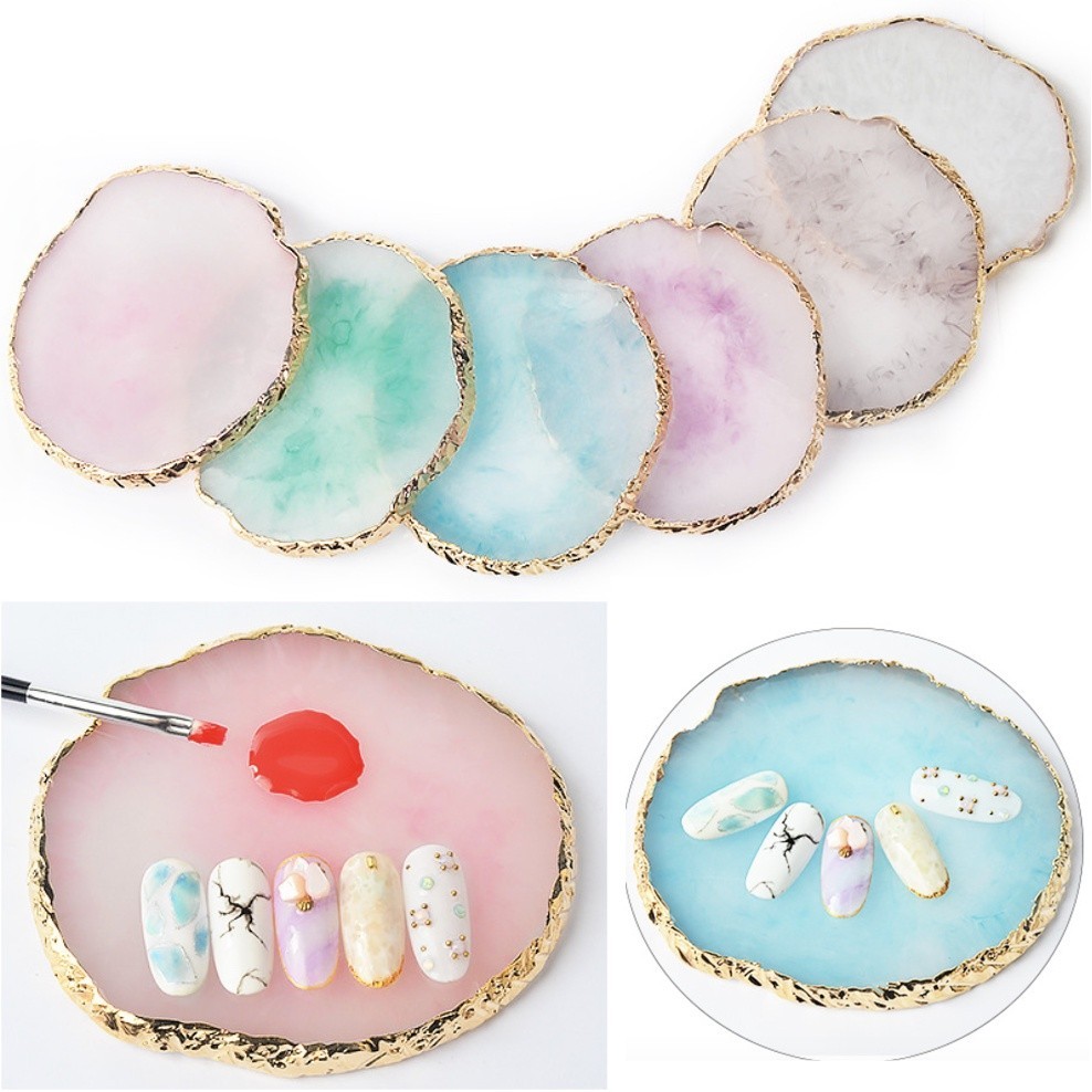 แผ่นหินอ่อน ผสมสีเจล วางโชว์ แผ่นรองสีเจล จานสี
