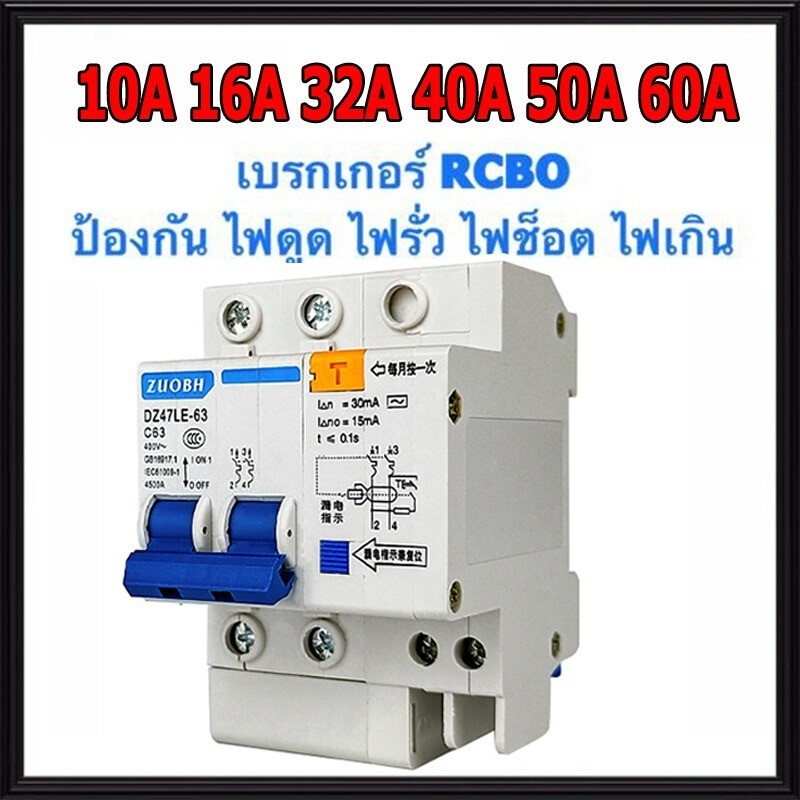 Nano เมน เซอร์กิตเบรกเกอร์ RCBO 2P 10A 63A เซอร์กิตเบรกเกอร์