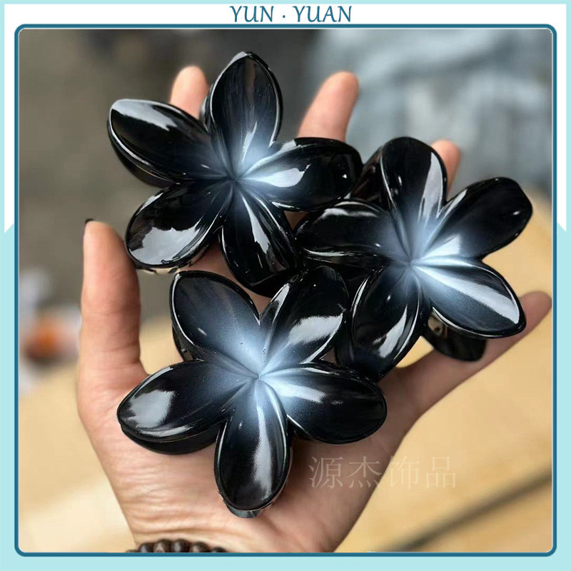 [YUNYUAN] Y2k เครื่องประดับผมลําแสงไล่ระดับสีดํากิ๊บติดผมดอกไม้พอร์ซเลนสีเข้มของผู้หญิง