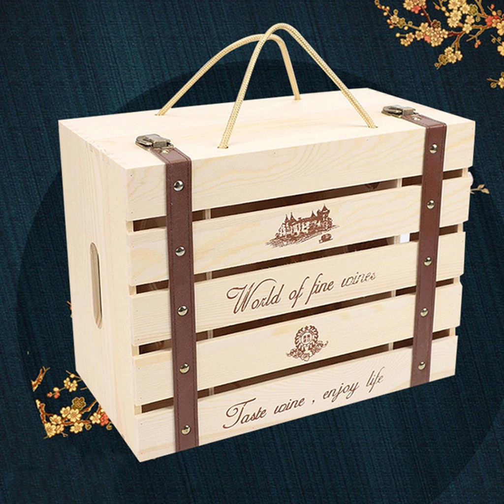 [lszcx6ล] ของขวัญงานแต่งงานและวันครบรอบกล่องไม้ 6 ที่วางขวดพร้อมฝาปิดและไม้