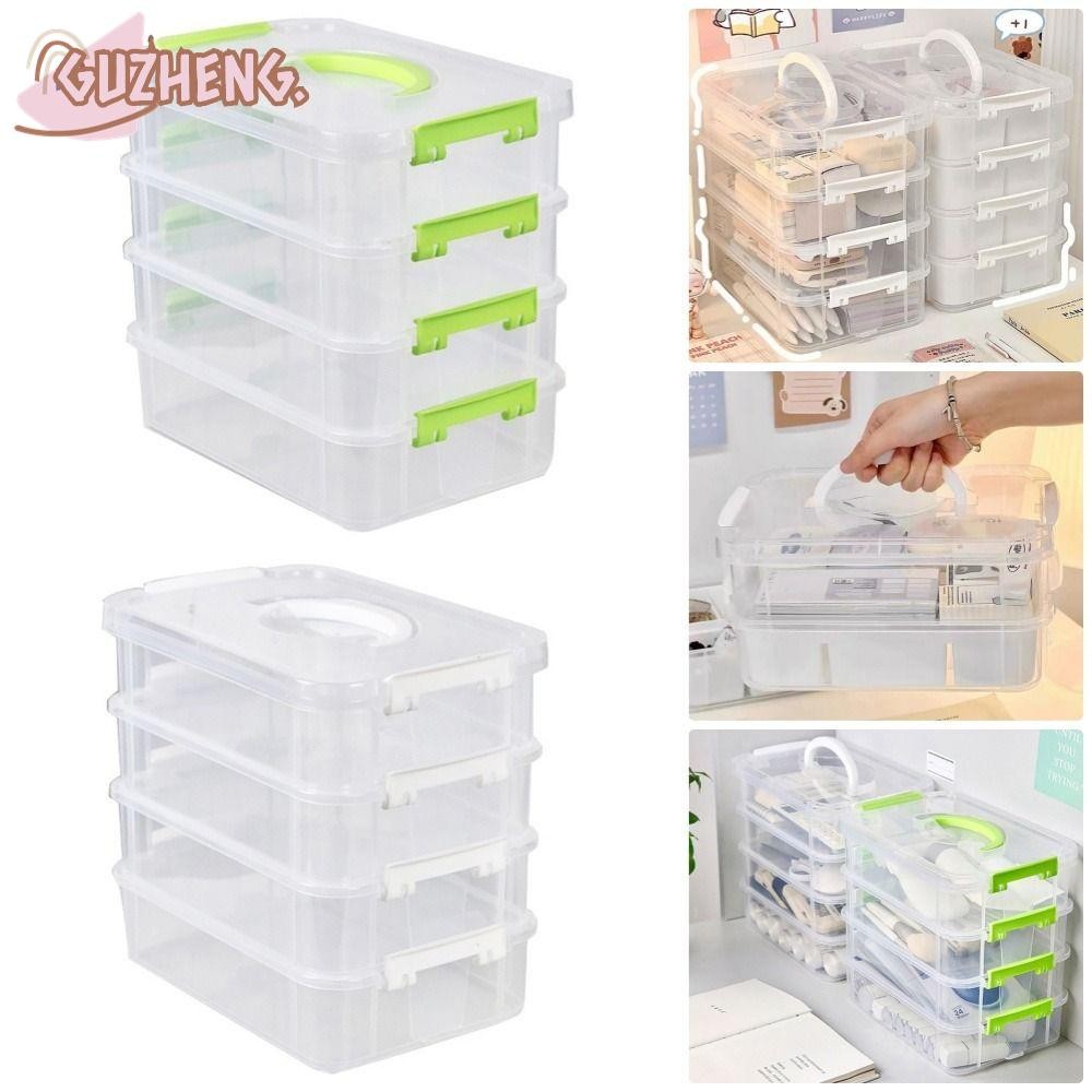 Guzheng 1 ชิ้นโต๊ะจัดเก็บ,ลิ้นชักตารางโปร่งใสแต่งหน้า Organizer กล่อง,โรงเรียนสํานักงานวางซ้อนกันได้ 4 ชั้นเครื่องประดับถังคอนเทนเนอร์