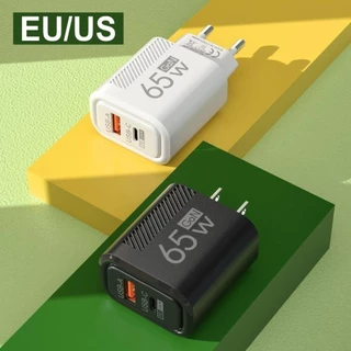 LEMONTREAL อะแดปเตอร์ชาร์จโทรศัพท์, PD Type C EU/US 65W GaN ปลั๊กชาร์จ, อุปกรณ์เสริม Fast Charging USB A + C USB C Charger สําหรับ //