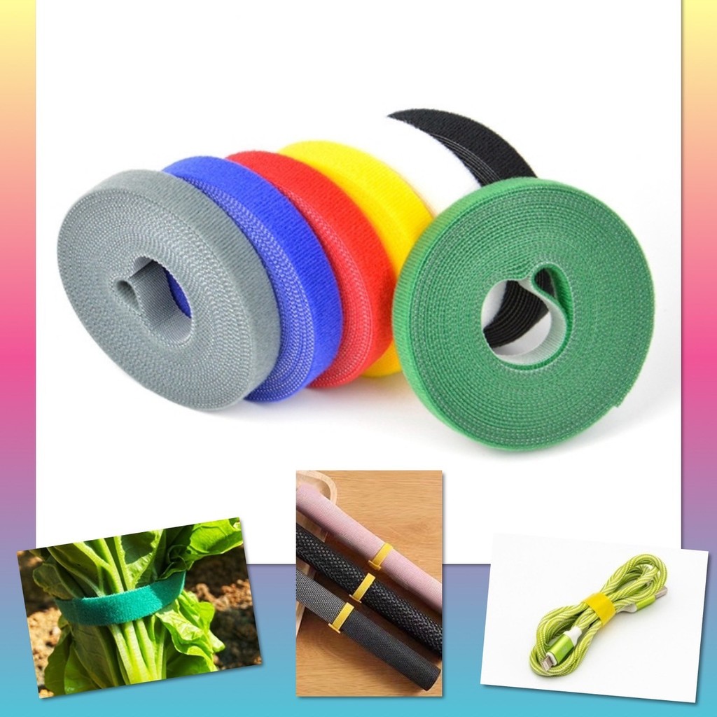 💎 เทป ตีนตุ๊กแก สีสัน เก็บสายไฟ ผูกต้นไม้ รัดของ เชือกรัด เทปพันสายไฟ ยาว 5 เมตร ไร้กาว เหนี่ยวแน่น 💎