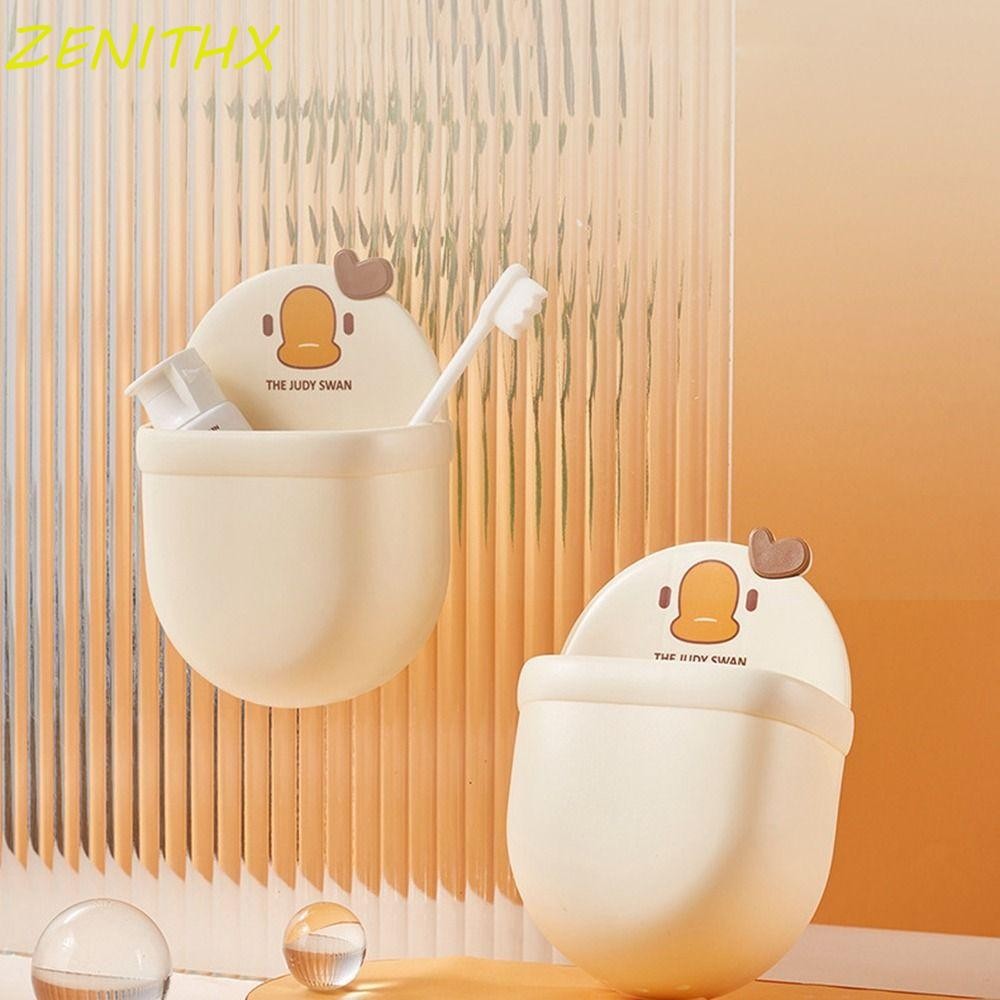 Zenithx กล่องเก็บของติดผนัง, กล่องเก็บแปรงสีฟันแบบมีกาวในตัวลายการ์ตูน, ที่ใส่เศษขยะกันน้ําพลาสติกที่ใช้งานได้จริง ห้องน้ํา