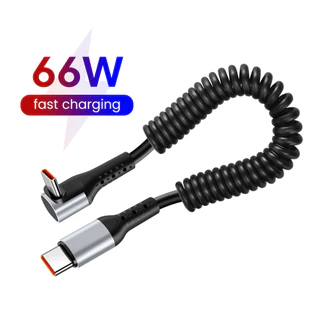 Elough 6A ฤดูใบไม้ผลิ USB C สายข้อศอกแบบพับเก็บได้ USB Type C สายชาร์จเร็ว
