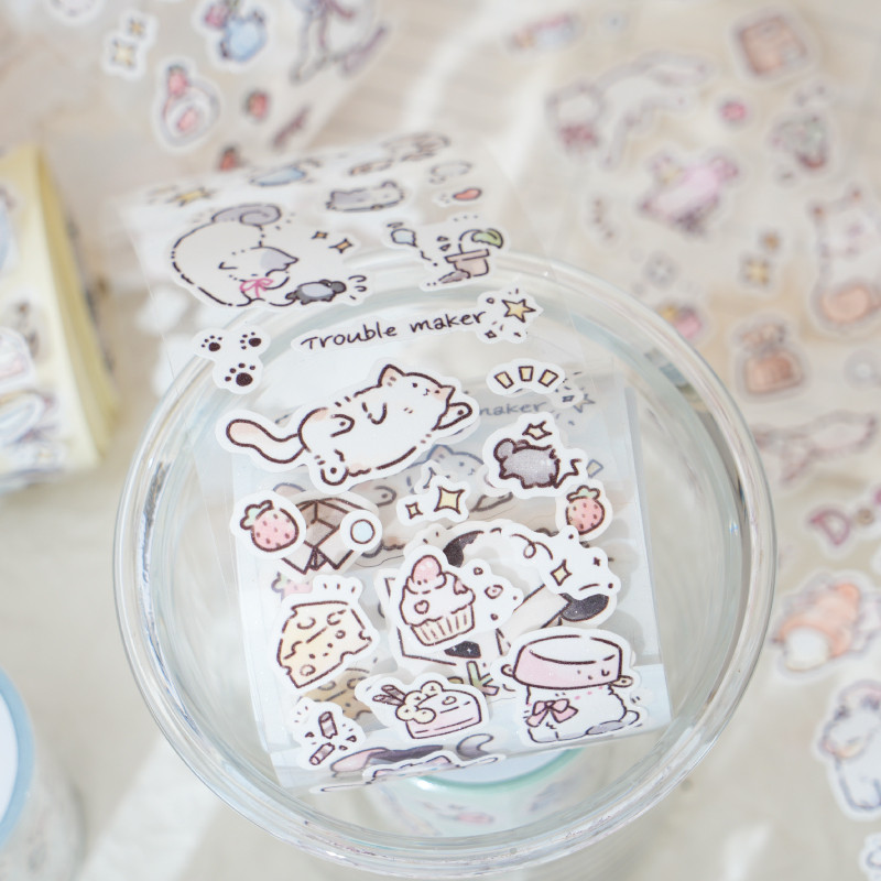 Mr.paper 200 ซม./โรล เทปกระดาษกาวย่น น่ารักการ์ตูนแมวตัดชุดตก แต่ง คุณสมบัติการประกอบถ้วยกาแฟสุดสร้างสรรค์ รูปภาพไอดอล เทปตก แต่ง
