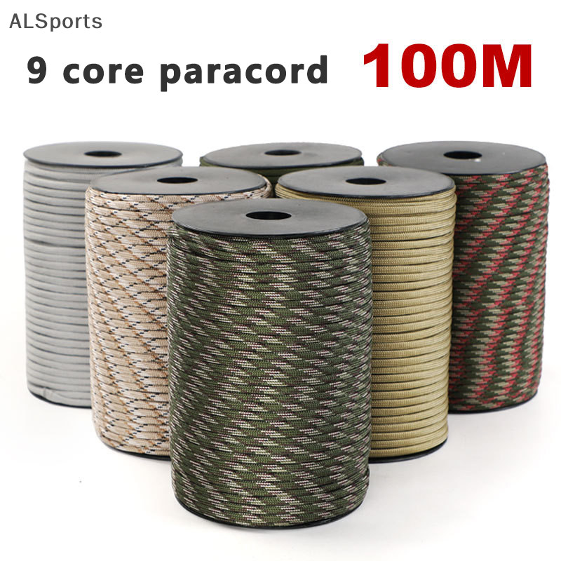 [ALSports] 100 M 550 Standard 9-Core Paracord Rope 4 มม.กลางแจ้งร่มชูชีพสายไฟ Survival ร่มเต็นท์ Lanyard Camping Strap [th]