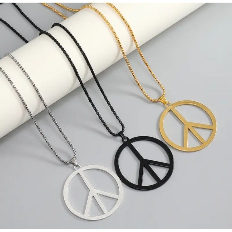 (KL63) Titanium ROLLO SILVER NECKLACE PEACE จี้ UNISEX สแตนเลสไม่ซีดจาง-PEACE CHAIN NECKLACE-CJR TITANIUM