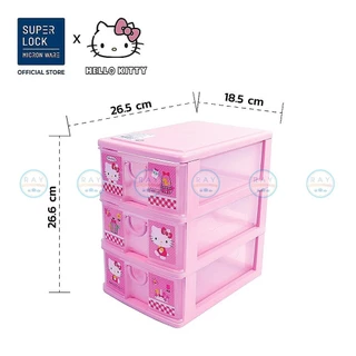 Super Lock ลิ้นชักพลาสติก 3,4 ชั้น 5806,5808 Hello Kitty 26x18 ซม. เก๊ะเก็บของ คิตตี้ ที่เก็บเครื่องประดับ ชั้นเก็บของ