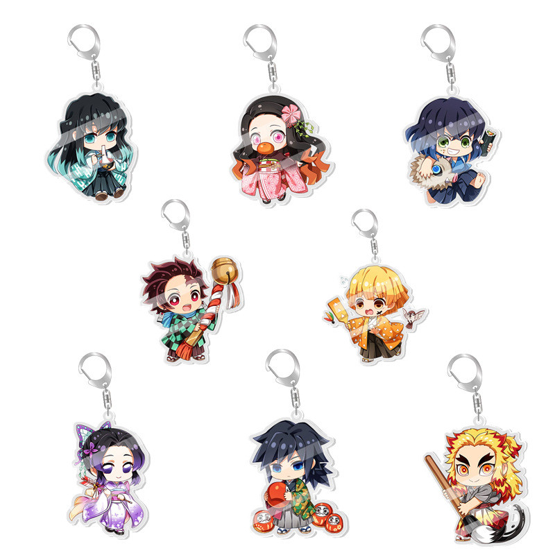 Demon Slayer อุปกรณ์ต่อพ่วง Nezuko Kamado Tanjiro Kamado Tokitou Muichirou อะคริลิคโปร่งใสสองด้านจี้พวงกุญแจ