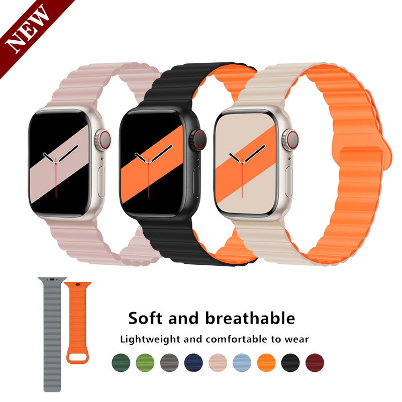 สายแม่เหล็กซิลิโคนสำหรับ Apple Watch Ultra 2 3 49 มม.46 มม. 41 มม.45 มม.42 มม.44 มม.38 มม.40 มม.iWatch Series 11 10 9 8 7 6 SE 5 4