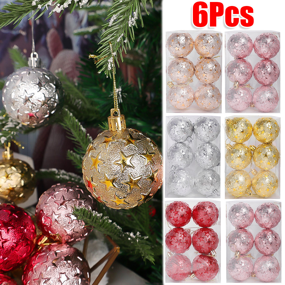 6 ชิ้น/กล่อง Star รูปแบบ Electroplated Xmas Ball - ต้นคริสต์มาสแขวนเครื่องประดับ - พลาสติกคริสต์มาสจี้ - สําหรับตกแต่งบ้านปีใหม่ Party Decor - DIY บรรยากาศ Decor